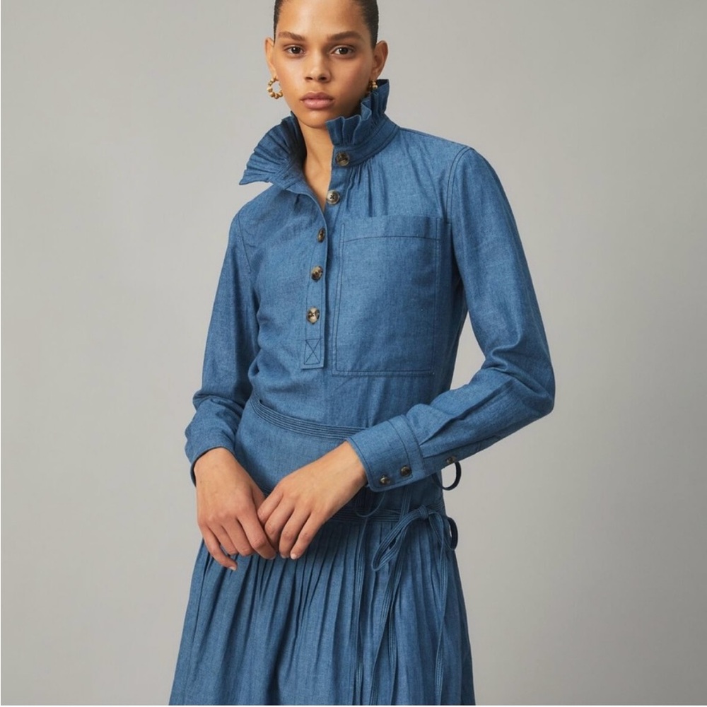 Tory Burch Chambray Ruffle-neck blouse
